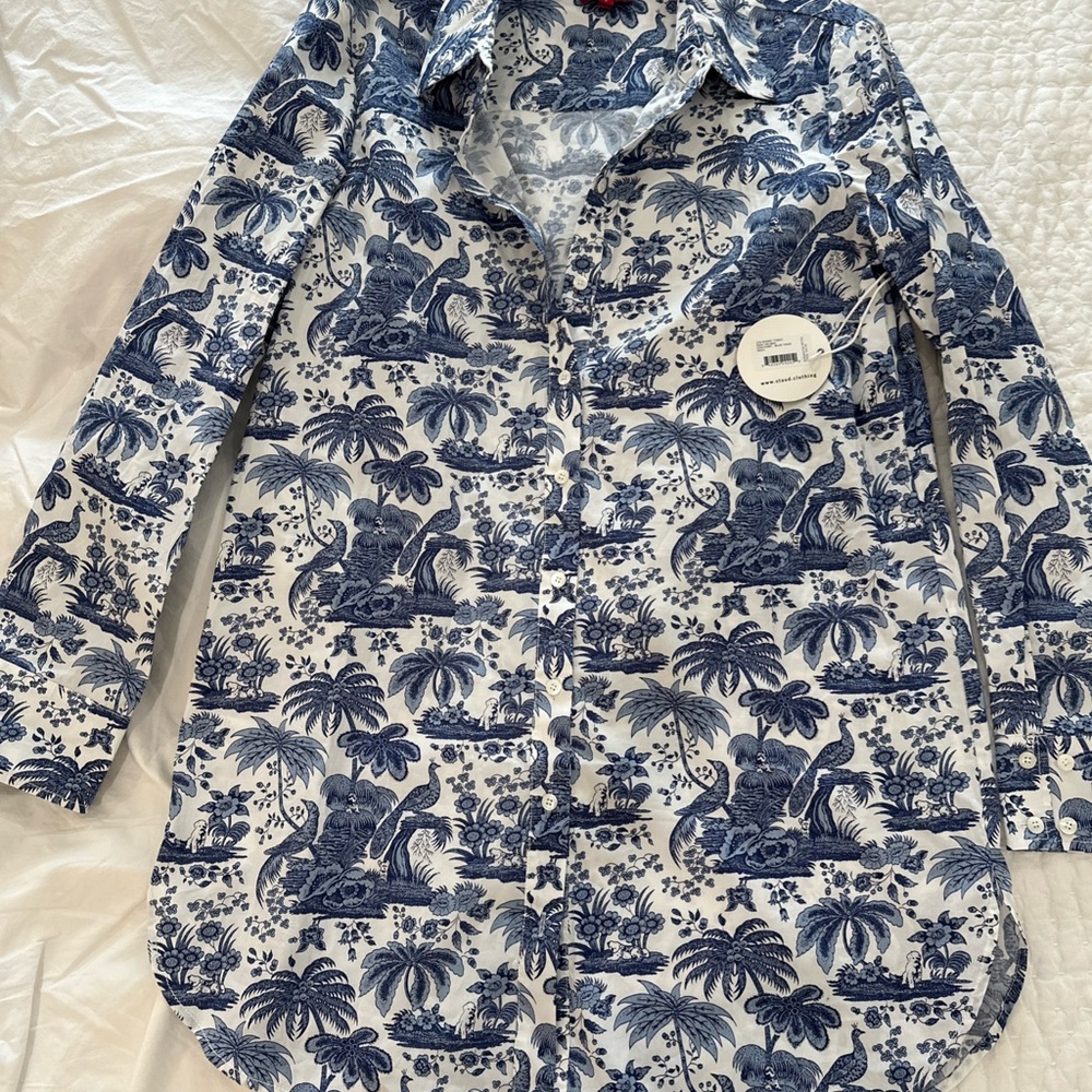 Staud Blue and White Floral Shirt
